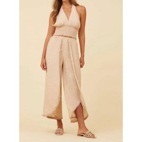 NEW SURF GYPSY tan fringe hem scallop pants in light tan - Picture 3 of 5